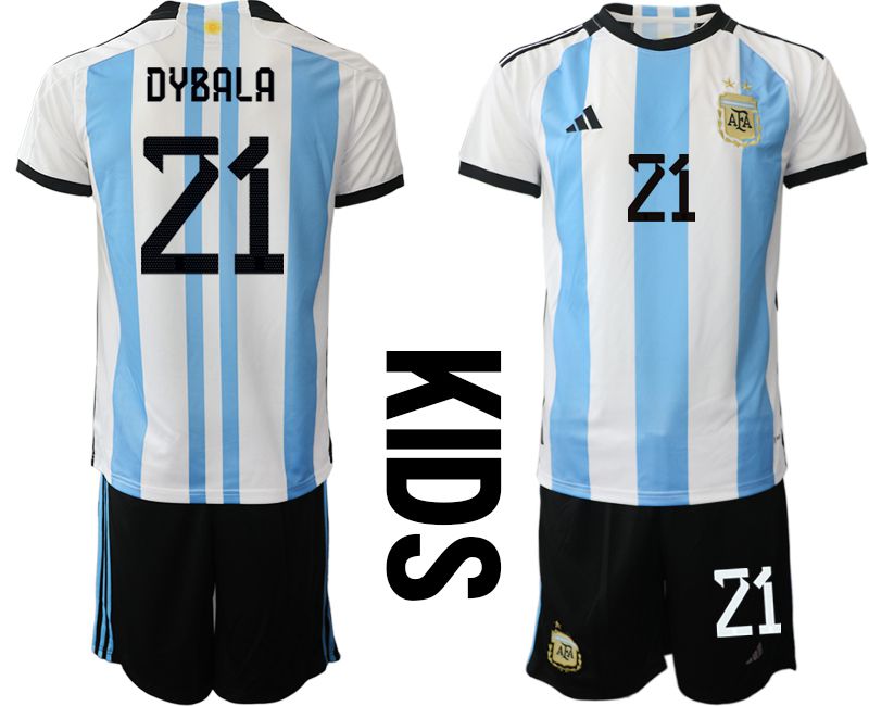 Cheap Youth 2022 World Cup National Team Argentina home white 21 Soccer Jerseys